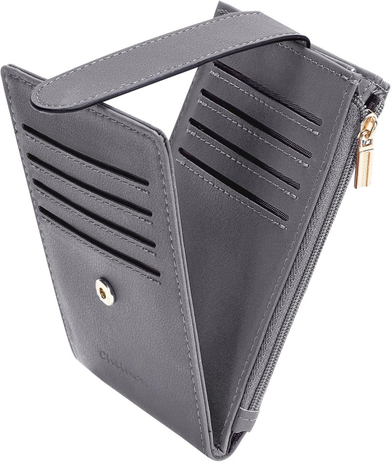 Chelmon Womens Wallet Slim RFID Blocking Bifold Multi Card Case Wallet with Zipper Pocket (Light Grey Smooth) - Image 1